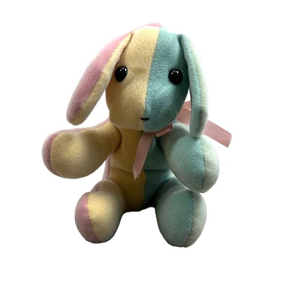 Vintage Pastel Color Block Plush Puppy Dog Stuffed Animal Easter Nursery - Picture 1 of 6